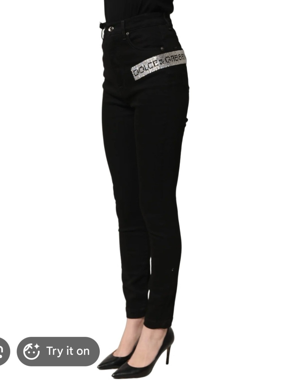 Dolce & Gabbana grace Black High-Waist Shorts with Crystal Logo Stripe sz 6-8